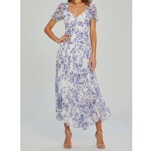 Lavender Floral V‑Neck Maxi Dress